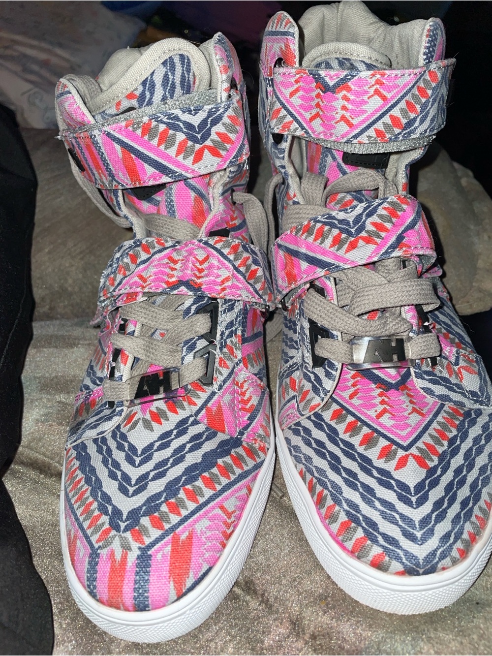 High-Top Patterned Sneakers in Pink & Gray for Men